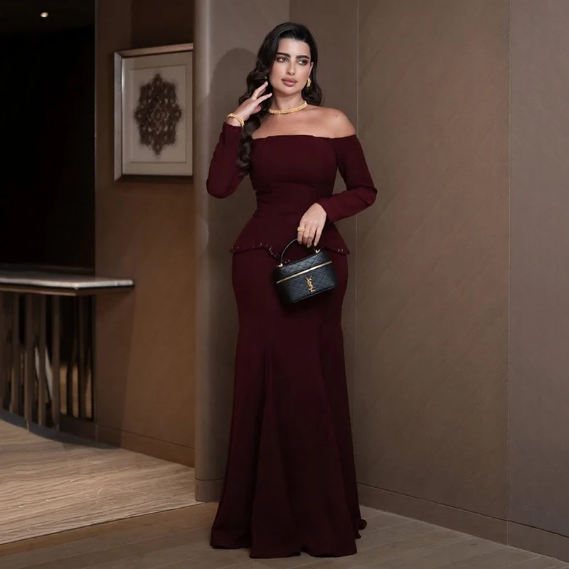 

Thinyfull Saudi Arabia Mermaid Prom Evening Dresses Long Sleeve Beadings Party Dress Night Maxi Cocktail Prom Gowns Customized
