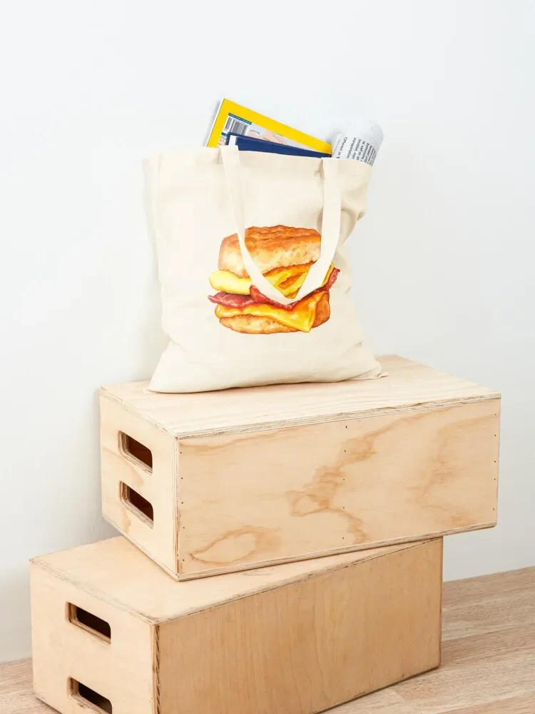 Bacon Egg & Cheese Sandwich Pattern - White Tote Bag shopping cart bags bags for women canvas shopping bag