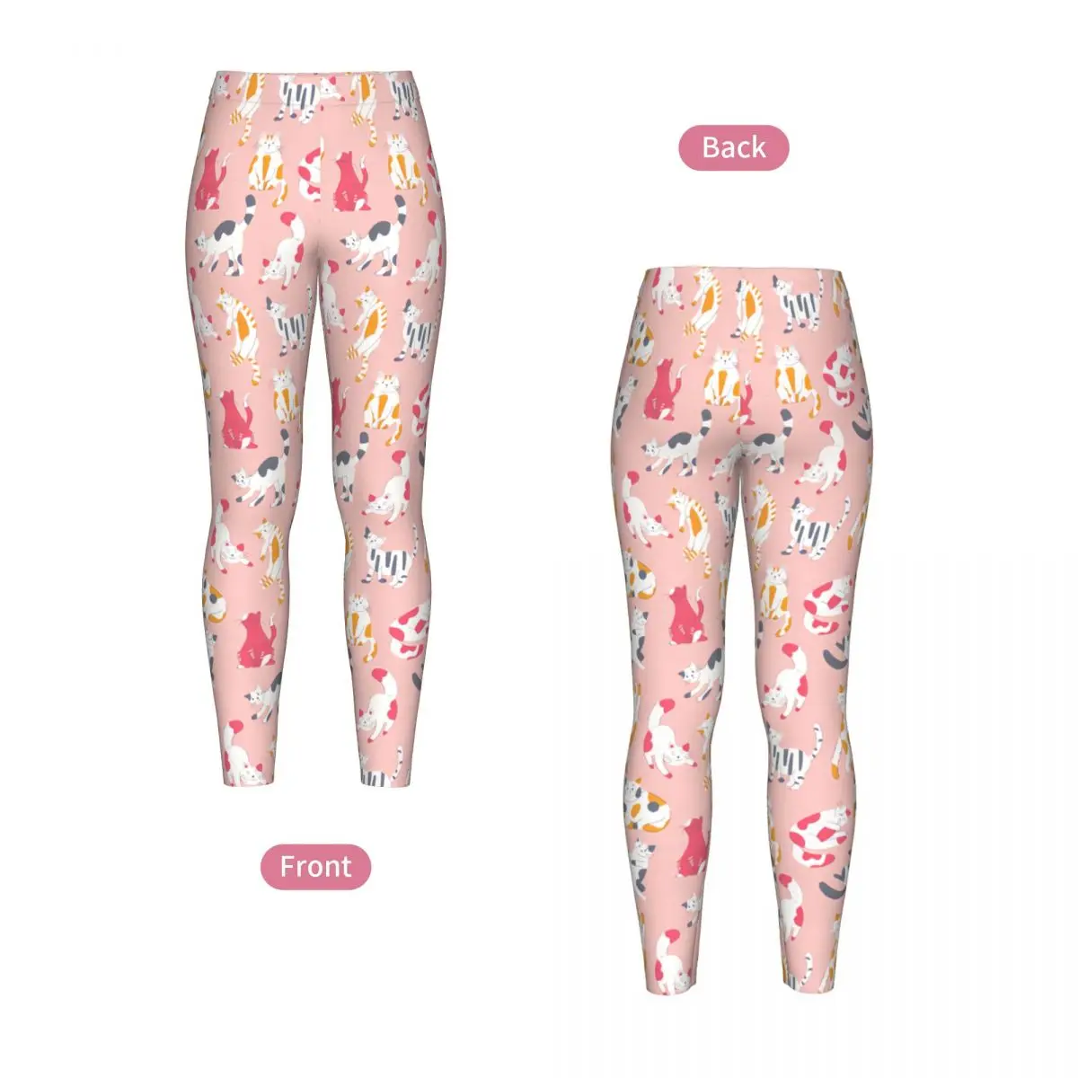 Cute Cat Pattern Women Leggings High Waisted Stretch Tights Workout Running Pants - view 5