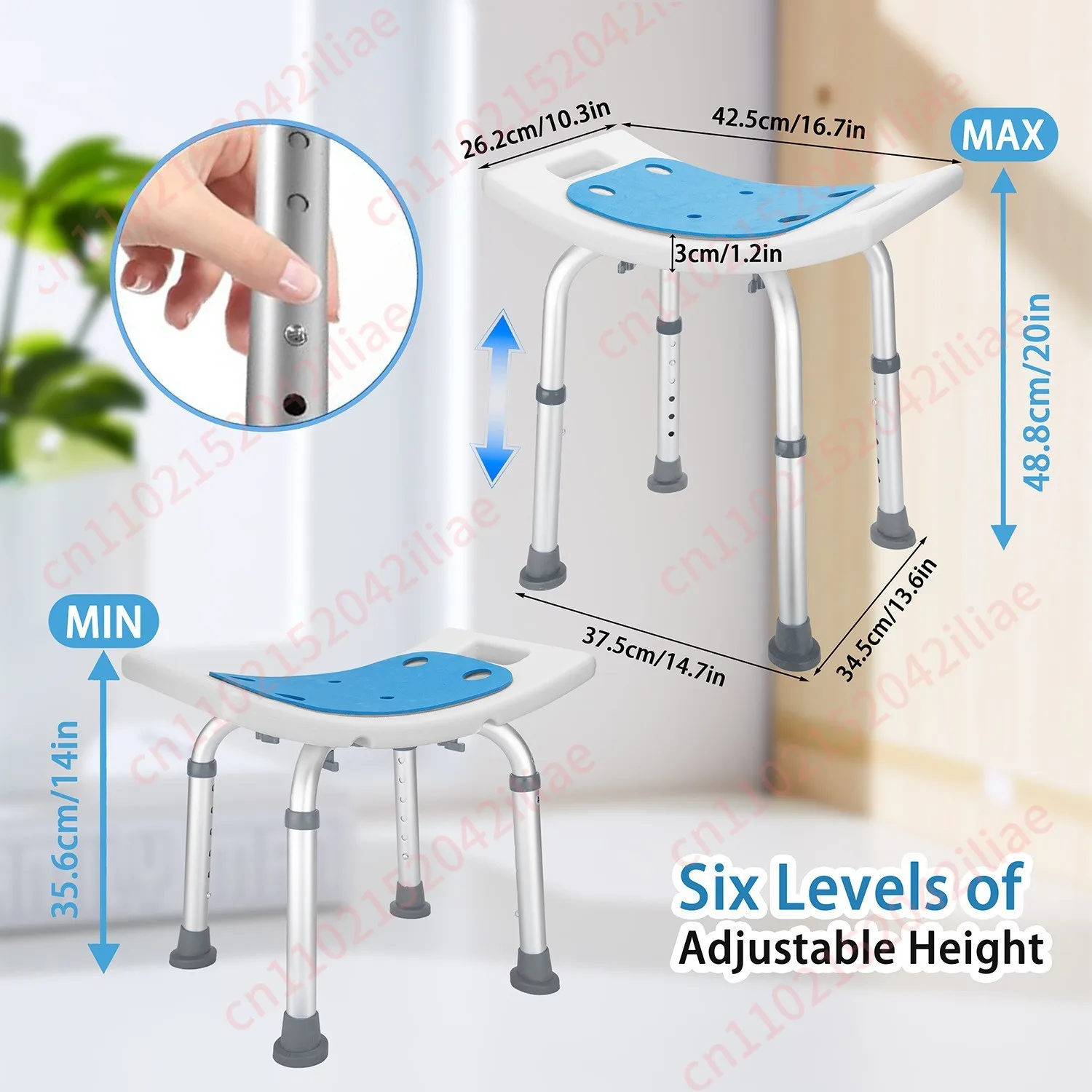 Aluminum Shower Chair Height Adjustable Non Slip Bath Seat for Bathroom Safety Use