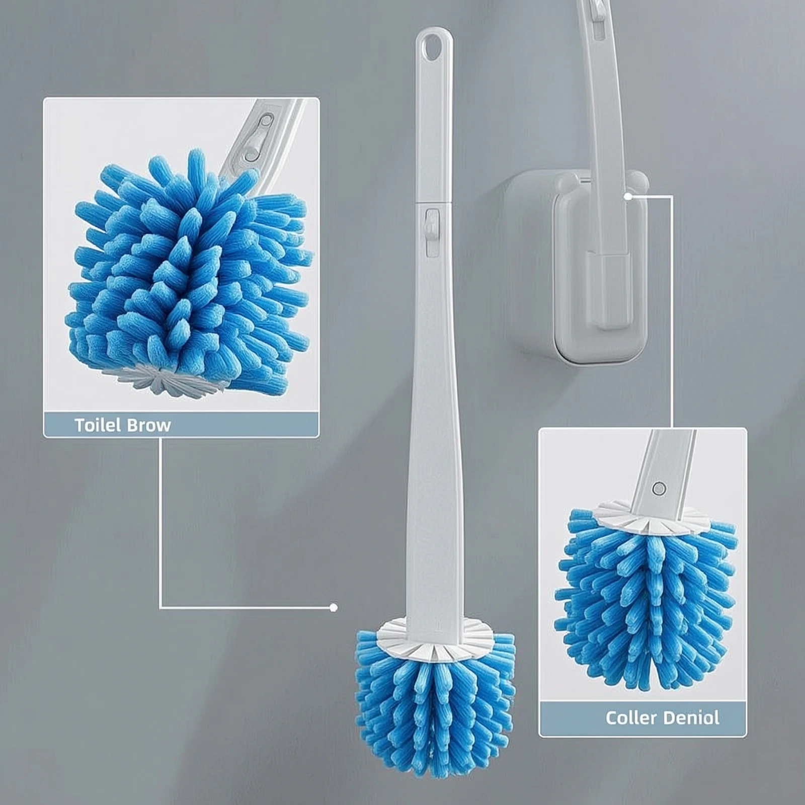 Wall-Mounted Toilet Brush Mess-Unobstructed Toilet Brush with Wall Holder Cleaning Tool Space-Saving Ergonomic for Renters