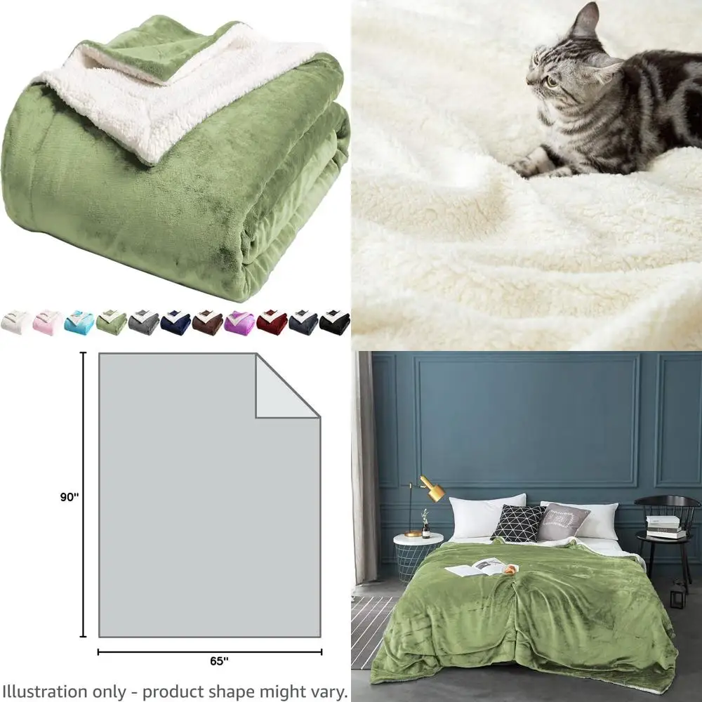 

Двойное флисовое одеяло из шерпа — ультрамягкое, плюшевое, уютное, пушистое, бархатное, двустороннее, роскошное, шалфейно-зеленое