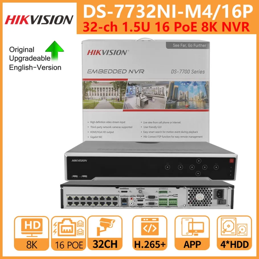 

Hikvision Original NVR DS-7732NI-M4/16P 32-ch 1.5U 16 PoE 8K NVR 32ch Camera Network Video Recorder Support Third-party Camera