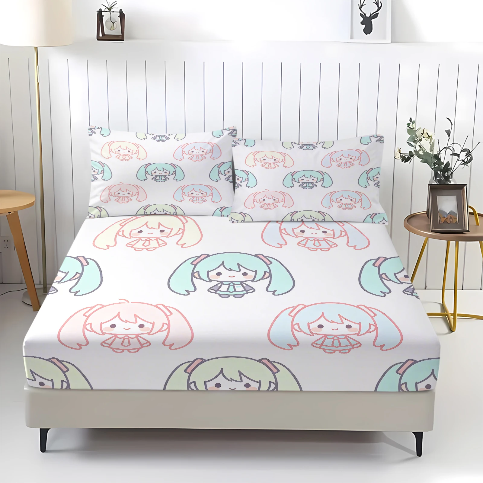 3-teiliges Hatsune Miku Chibi-Style Spannbettlaken-Set, Niedliche Anime-Bettwäsche mit Kissenbezügen, Tiefe Taschen, Teenager-Zimmer-Deko, Geschenk für Fans – Detail 6