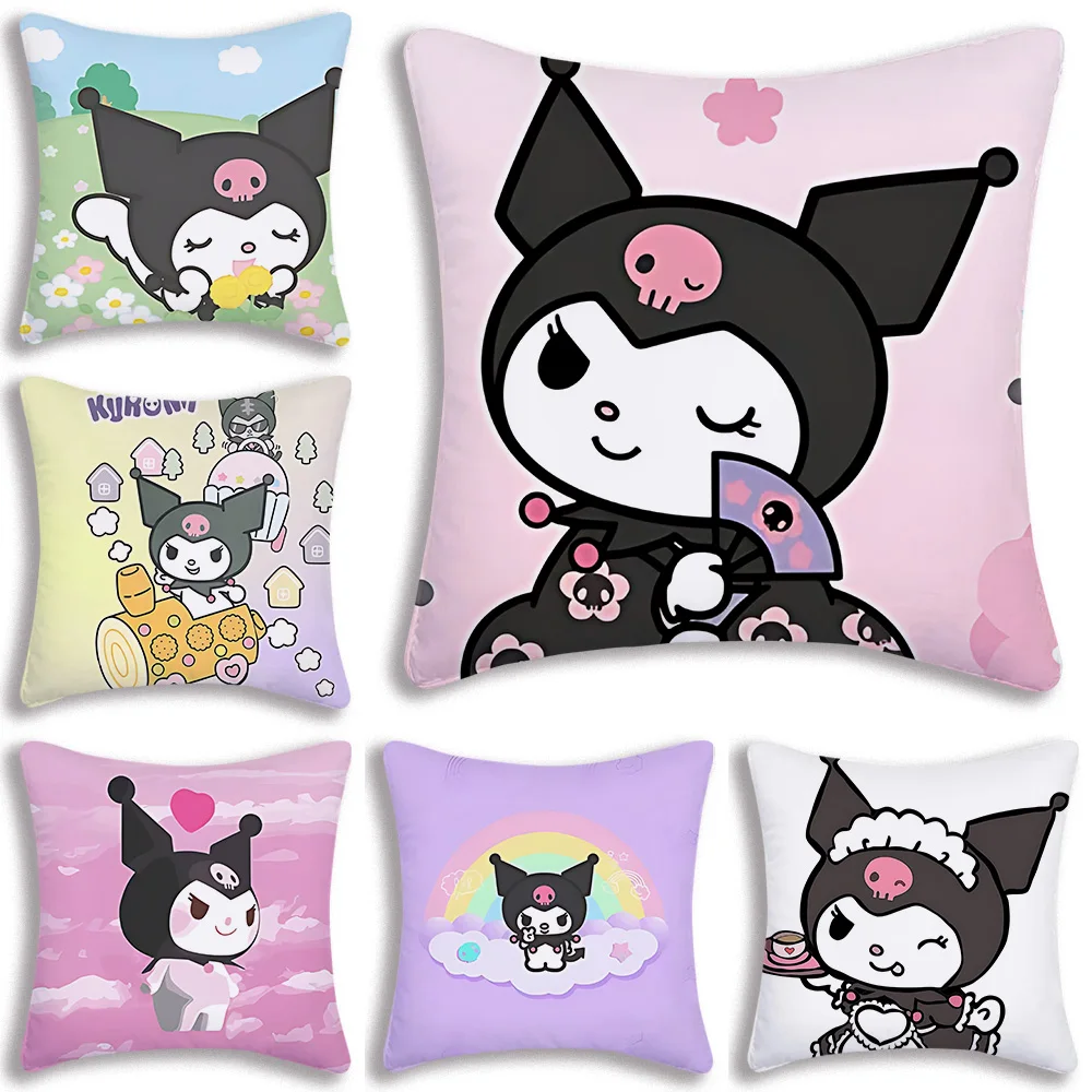 

Kawaii Kuromi Cartoon Pillow Covers Cartoon Sofa Decorative Home Double-sided Printing Short Plush Cute Cushion Cover