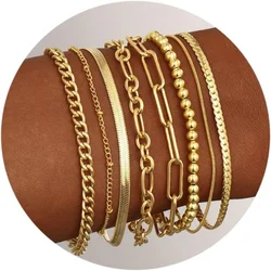 Gold Bracelets for Women Teen Girls, 14K Gold Plated Dainty Bracelets Set, Layered Chain Bracelets Pack Jewelry Gifts for Her