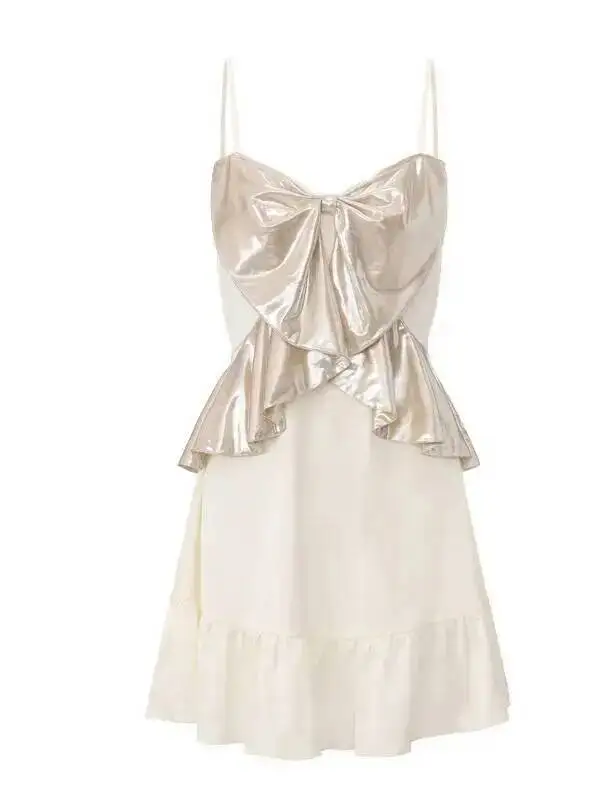 Camisón elegante de satén sedoso para mujer, escote en V profundo recogido con almohadillas para el pecho, vestido Sexy con lazo de Color sólido, puro deseo 3CK1