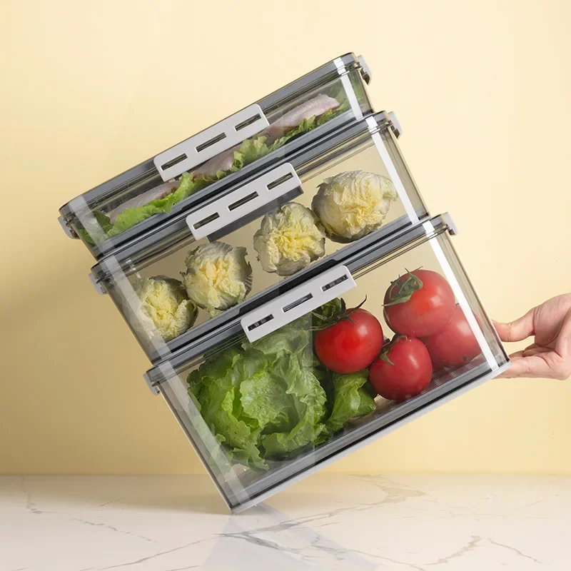 

Refrigerator Storage Box PET Plastic Transparent Thick Timer Freezer Drainage Fresh-keeping Box Refrigerator Special