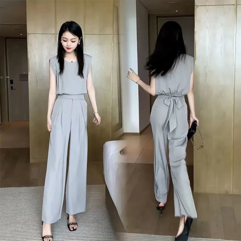 2024 Spring/Summer Korean Edition New Age Reducing High End Fashion Loose and Slim Wide Leg Pants Two Piece Set