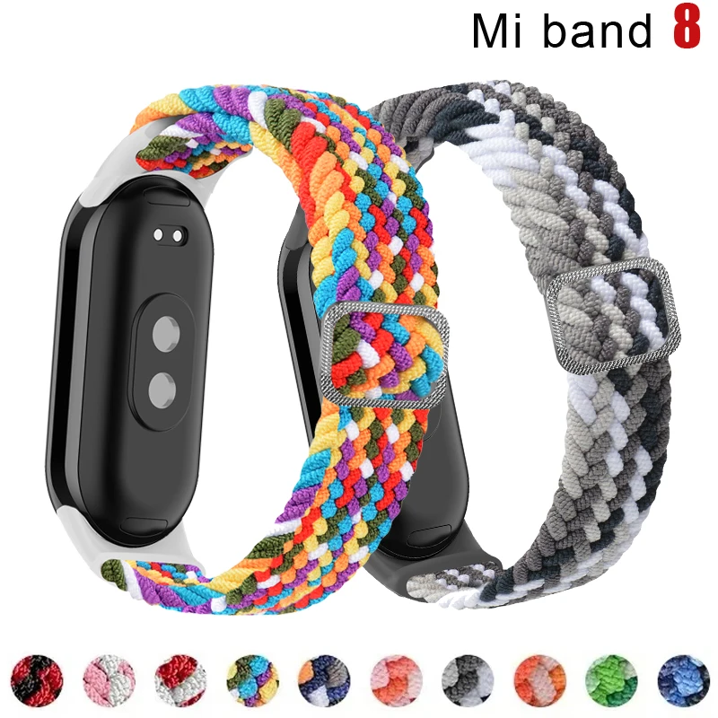 Braided Strap for Xiaomi Mi Band 8 Elastic Nylon Solo Loop Adjustable Watchbands Replacement correa bracelet for Miband 8 NFC