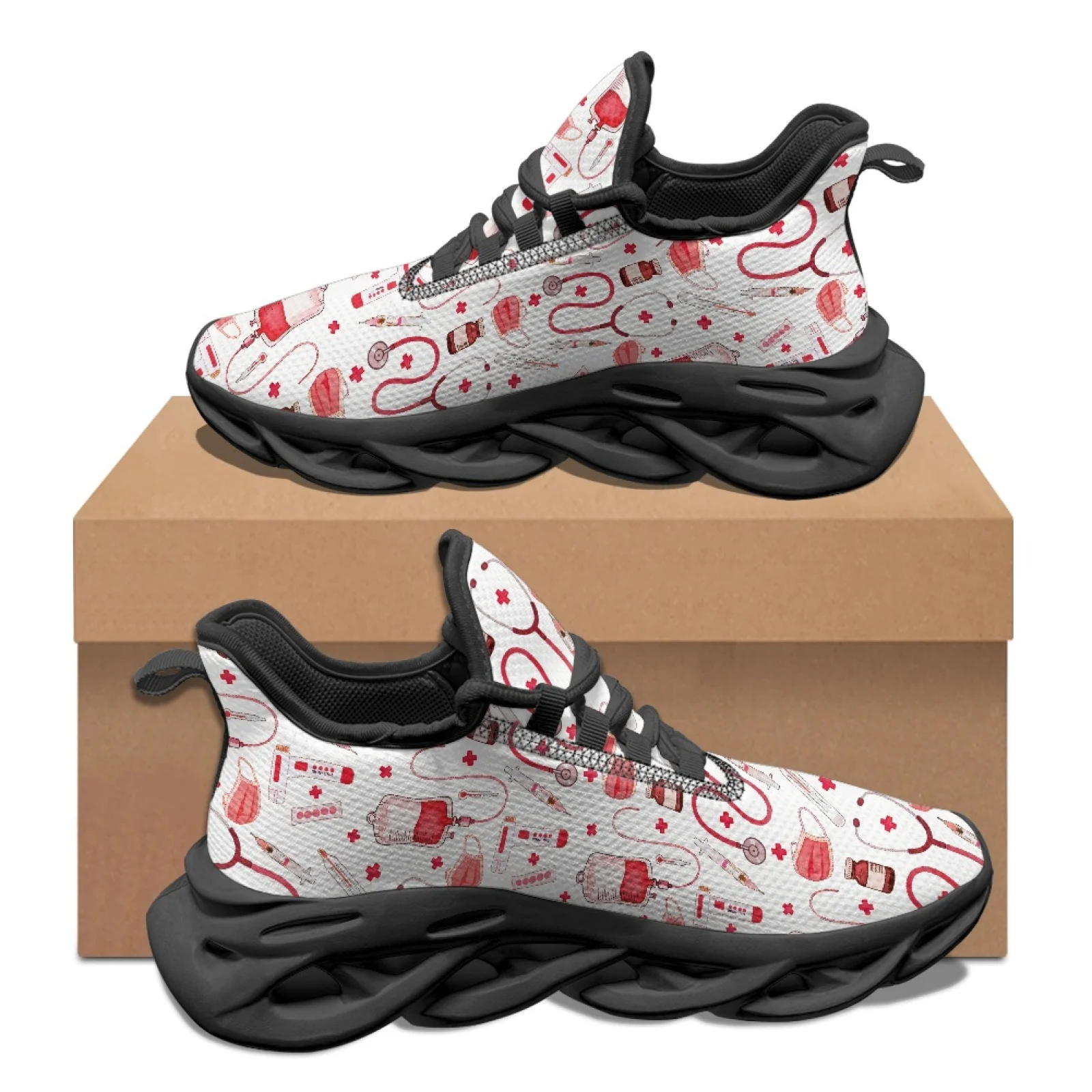PENSTROLL Medical Pattern Casual Blade Running Shoes Athletic Trainer for Men Breathable Athletic Footwear