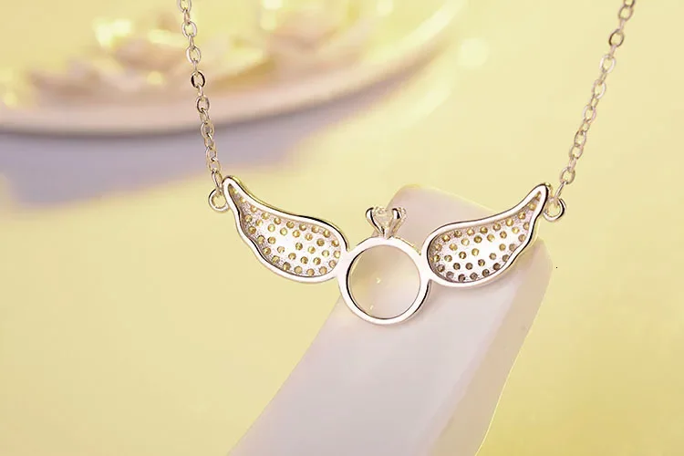 925 فضة أجنحة الملاك قلادة قلادة مع زركون دائرة سلسلة نسائية المختنق قلادة هدية الملحقات #4