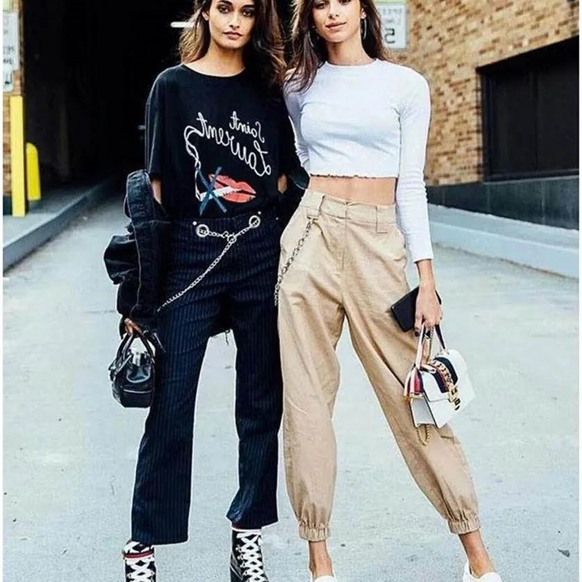 トレンディな女性のカジュアルハルウンパンツローウエスト綿混紡生地若々しい女性のスリングロングパンツ多用途秋のウェア