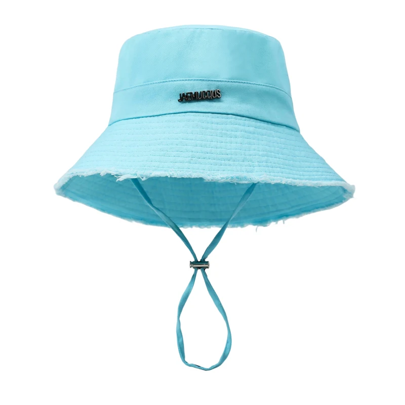 Sommerlicher Fischerhut aus gewaschenem Denim mit großer Krempe, Kordel am Rand, Sonnenschutz für Männer und Frauen, koreanische Version, modisch.