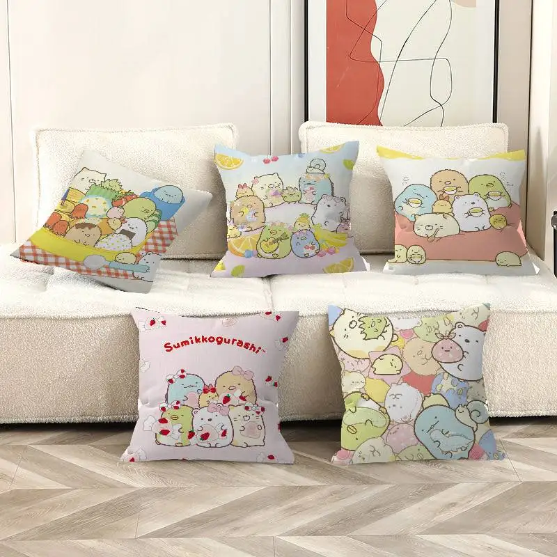 S-Sumikko Gurashi Colorfu Pillow Covers Cartoon Sofa Decorative Home Double-sided Printing Short Plush Cute Cushion Cover