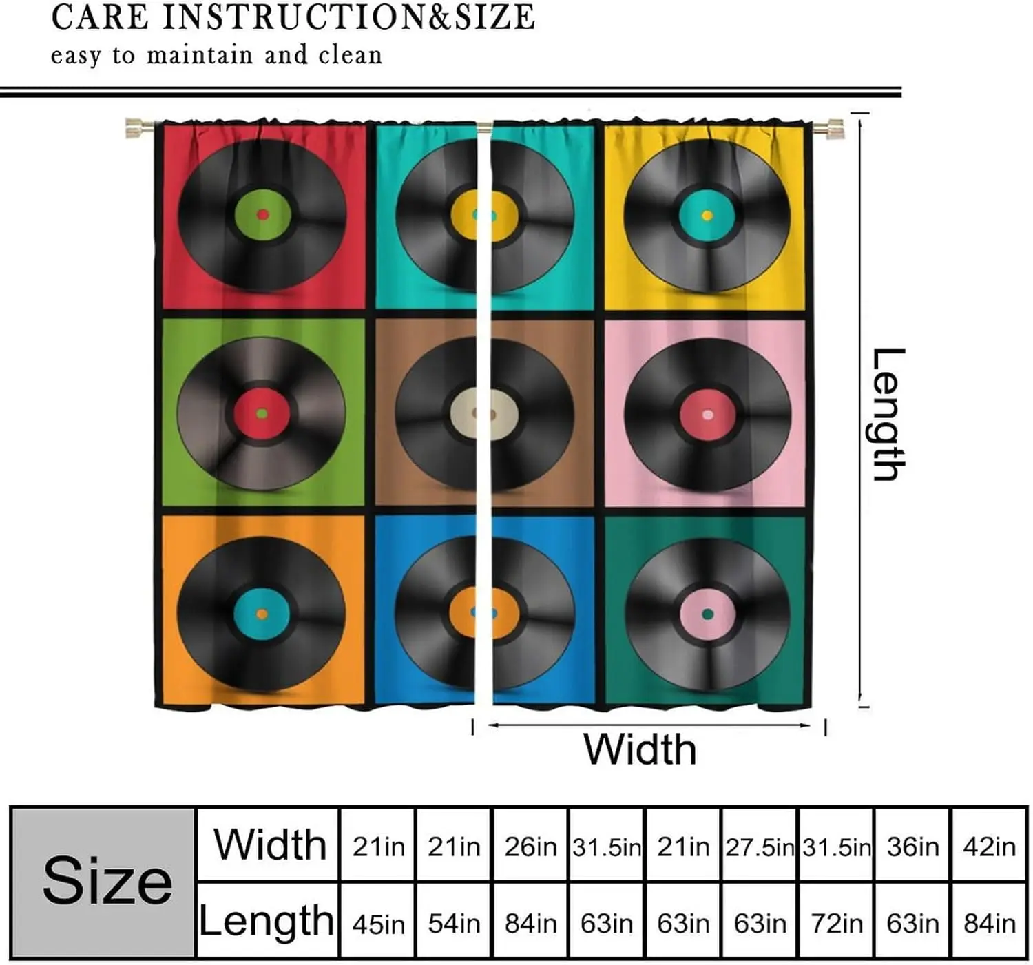 ستائر الموسيقى الرجعية، سجلات الموسيقى، ألبوم القرص الموسيقي، ديكور جيتار الروك، معالجات نافذة الجيب للأطفال الأولاد والبنات