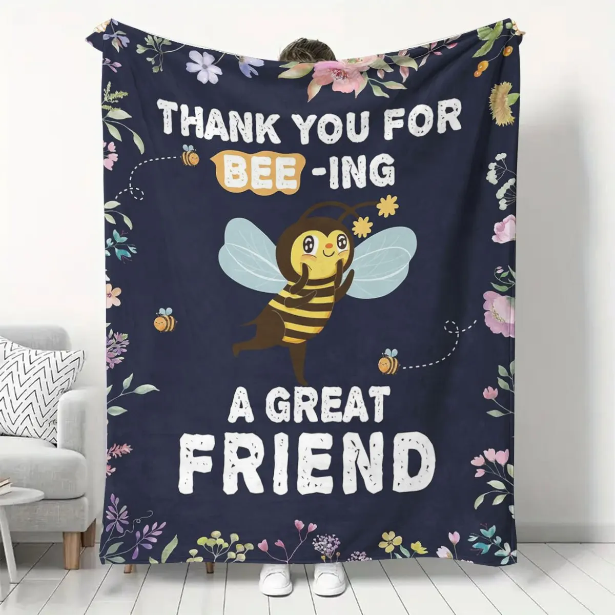 Sister Blanket with Bee Pattern, Digitally Printed, Soft And Comfortable, Suitable for Covering Sofas, Beds, Living Rooms, Nap B