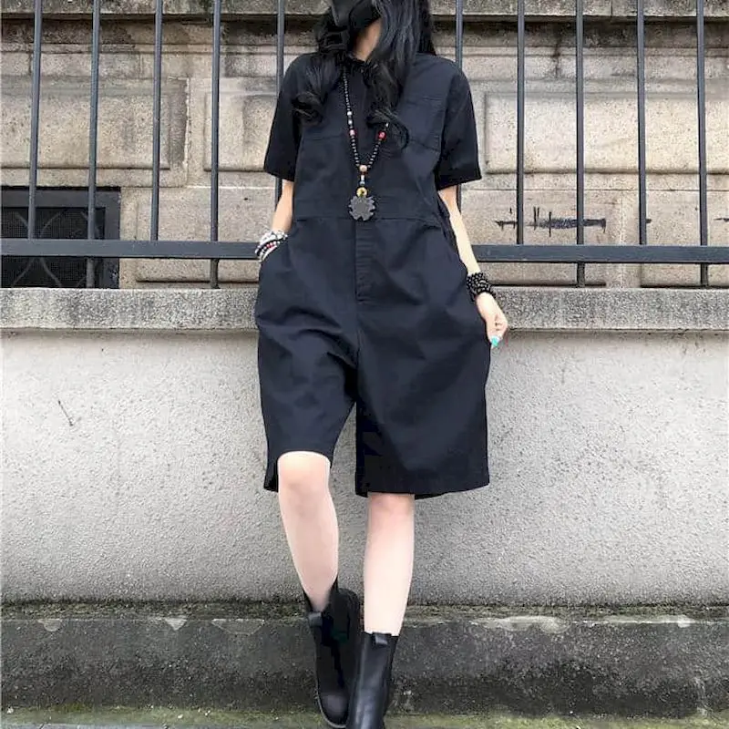 Casual Jumpsuit Nieuwe Zomer Losse Oversized Piaysuit Korte Mouwen Jumpsuit Losse Casual Solid Vintage Koreaanse Stijl Vrouwen Kleding