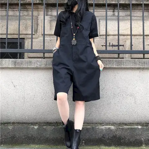 Casual Jumpsuit New Summer Loose Oversize Piaysuit Short-sleeved Jumpsuit LOOSE Casual Solid Vintage Korean Style Women Clothes