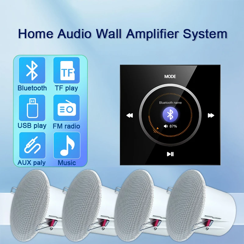 

Аудиосистема для домашнего кинотеатра, настенный усилитель с Bluetooth, TF, USB, FM-контроллер, музыкальный плеер для отеля, стереопотолочный динамик, панель управления