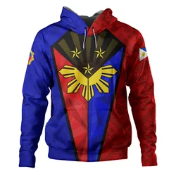 Vintage 3D Printing Republic Of The Philippines Flag Hoodies For Men Philippine National Emblem Graphic Hooded Hoody Long Sleeve