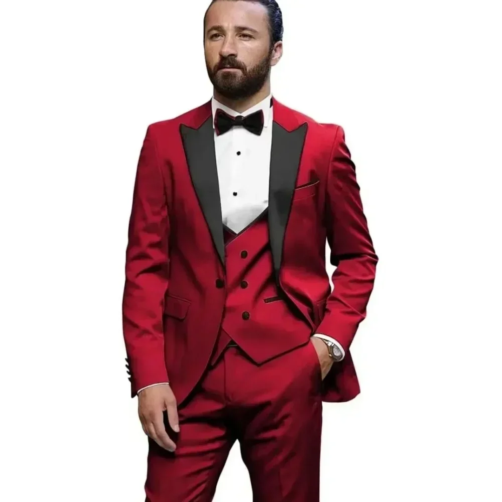 

Para Homens, Lapela De Pico, 3 Peças, Blazer, Colete E Calças, Conjunto Elegante, Slim Fit, Terno Masculino Par