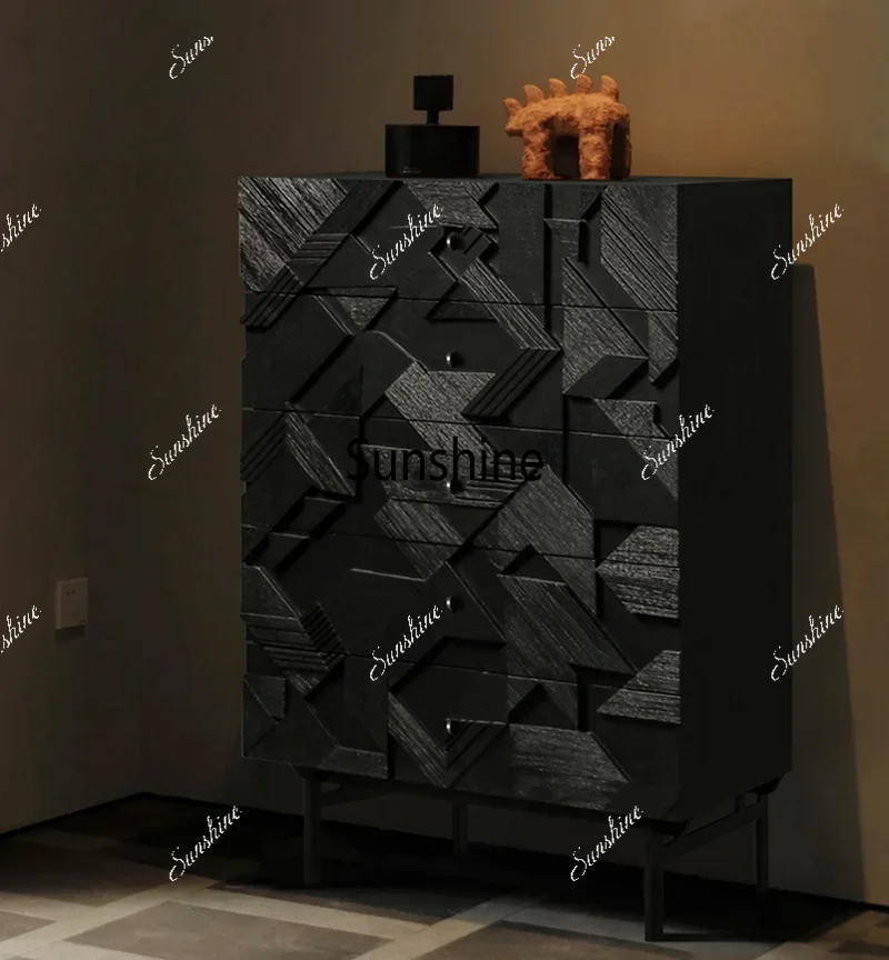 Nordic carved chest of drawers modern solid wood storage cabinet