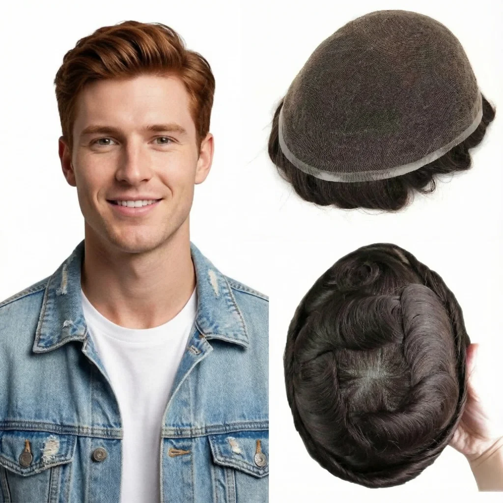 

Full Lace Toupee Human Hair | Men's Breathable Wig, For Gym Workouts & Physical Activities