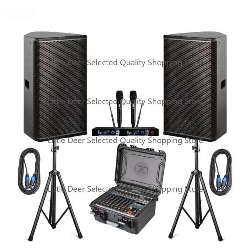 

Professional PA System Full Set with UHF Wireless Microphone System Audio Mixer 15 Inch Passive Speaker