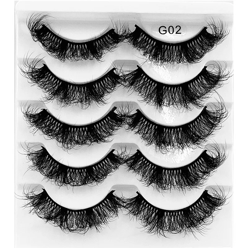 Lashes Natural Look Fake Eyelashes - QSTY False Eyelashes 5D Super Fluffy False Lashes Black Band Wispy Lashes 5-Pack Faux Mink