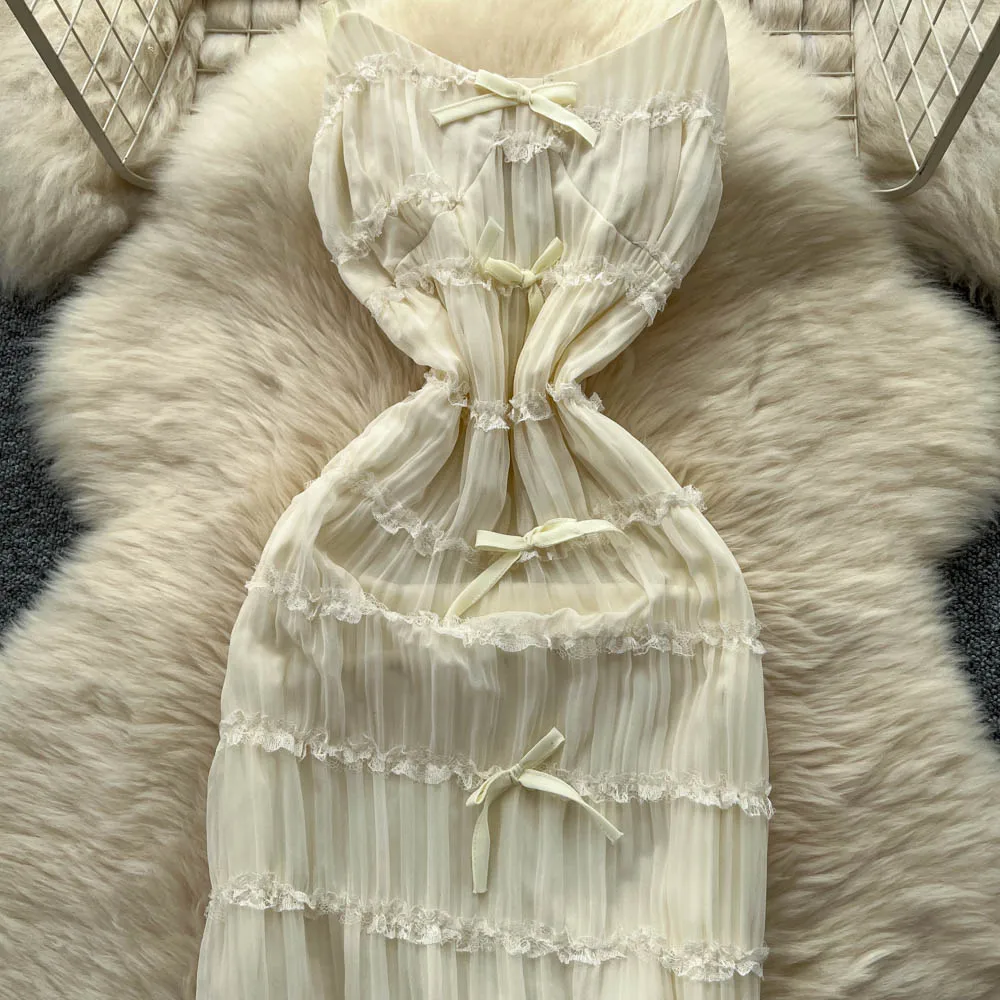 Chic Sexy Edible Tree Fungus sweet High Waist Slip Dress Fairy Casual A-line Dress Vacation Vestidos Women Boho Sundress