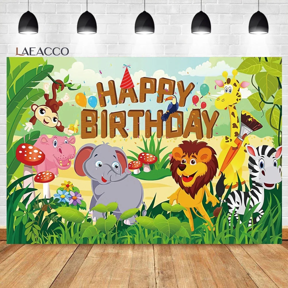 Laeacco Hoạt Hình Safari Động Vật Phông Nền Rừng Rậm Hoang Dã Vườn Thú Trẻ Em Sinh Nhật Cho Bé Chân Dung Tùy Chỉnh Nền Chụp Ảnh