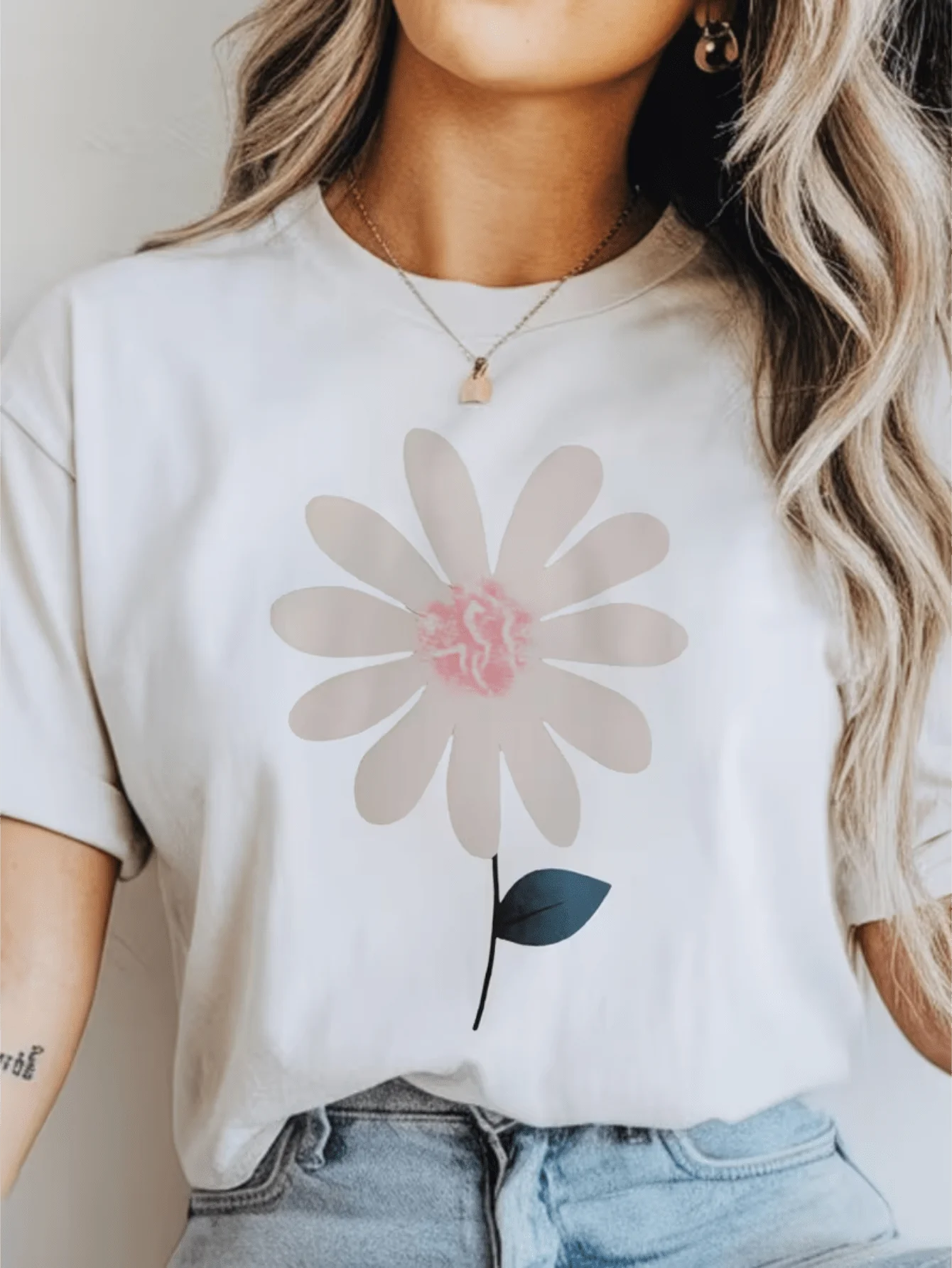 Women's White Minimalist Daisy Line Print Minimalist Style Sleeve Daily Commute Casual Gatherings Daily Wear Special Occasions