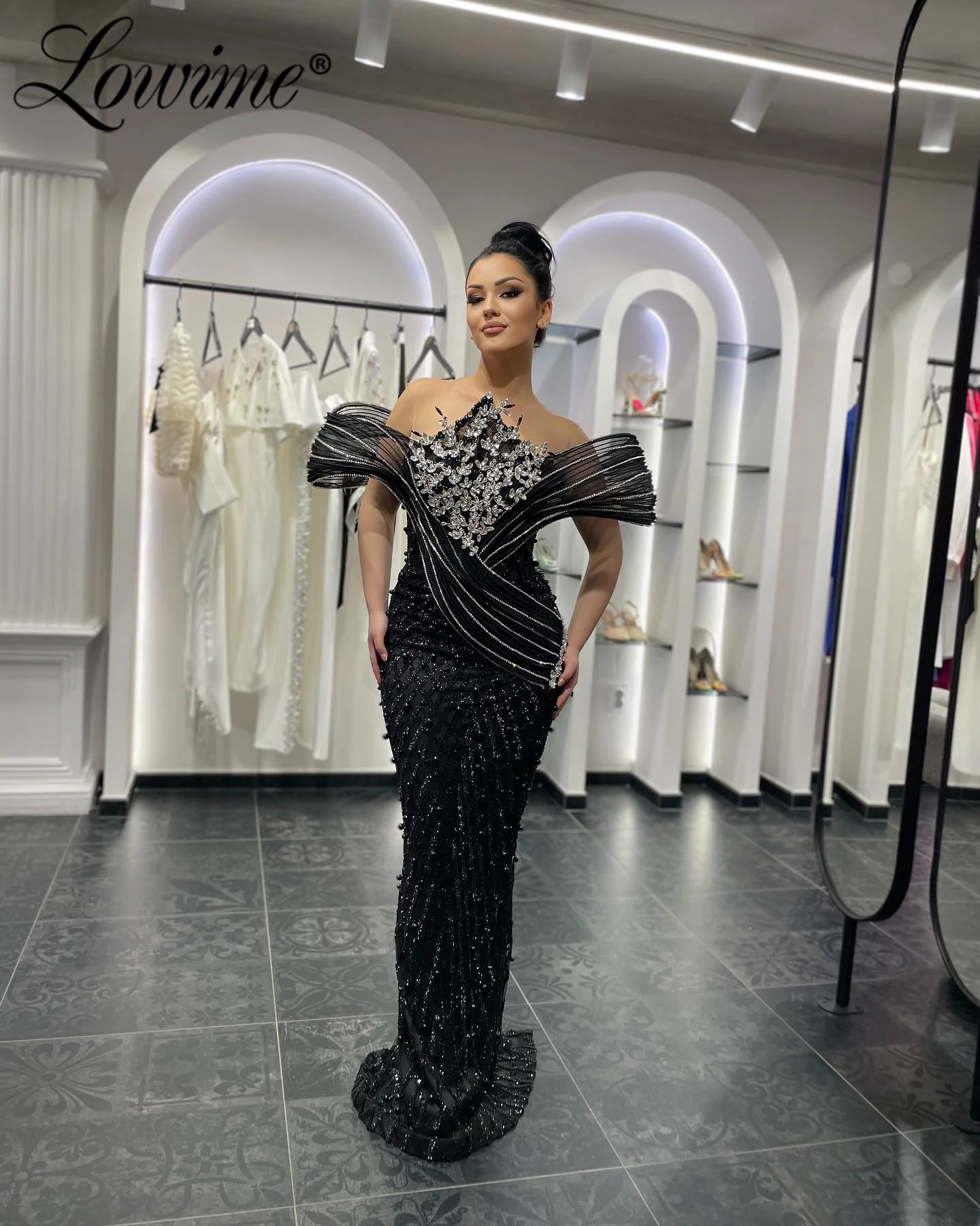 

Crystals Mermaid Prom Dress Off Shoulder Evening Dresses Party Second Reception Birthday Engagement Gowns Robe Soiree Customized