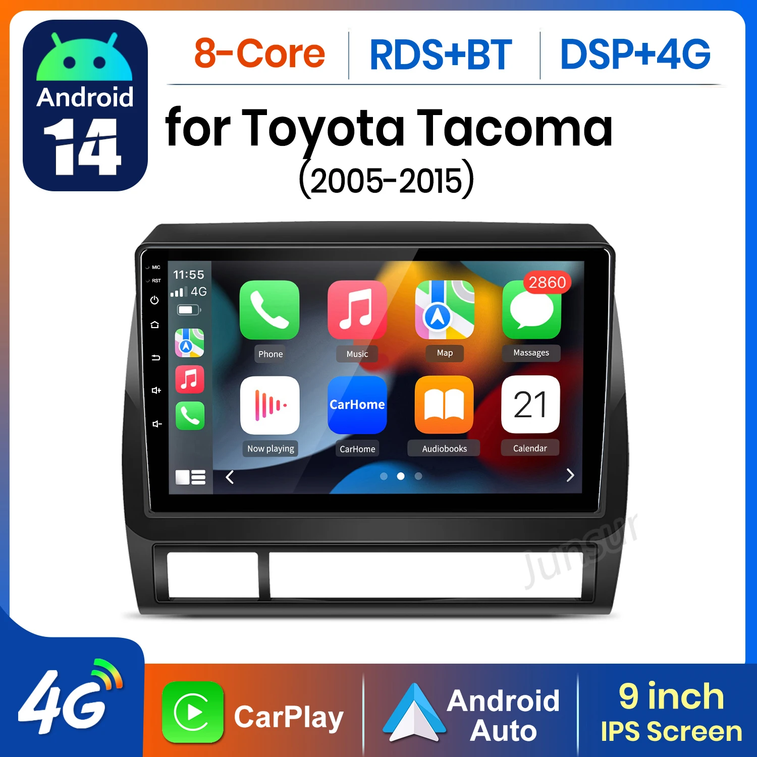 راديو سيارة AWESAFE AI 4G LTE لاسلكي CarPlay أندرويد لسيارة Toyota Tacoma 2005 2006 2007 2008 2009-2015 GPS Navi BT DSP RDS FM