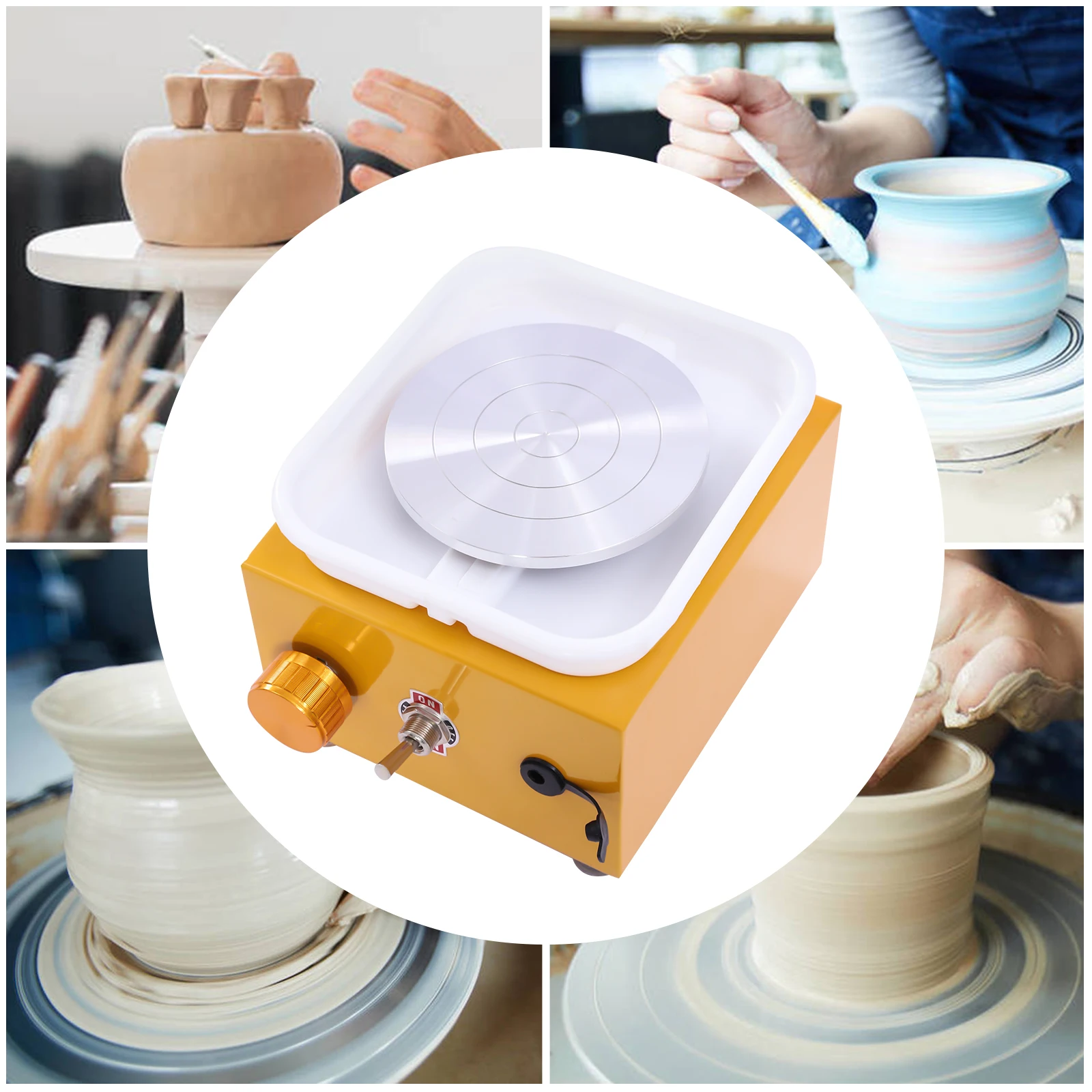 Electric Mini Pottery Wheel Pottery Set Turntable 2000 RPM with Removable ABS Basin 10 cm Ceramic Plate for Clay Art Craft