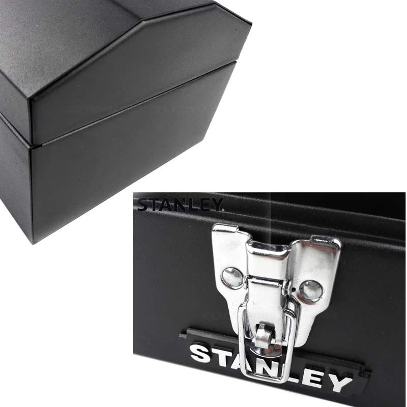 Stanley 93-543 14“ Metal Hard Case Tool Box Storage Steel Portable Toolbox Organizer Latch Tool Box  for Auto Mechanic Workshop