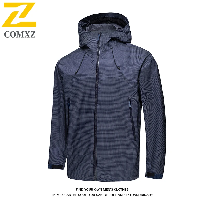 Men's Windproof Ski Jacket Autumn Hiking Waterproof Hooded Windbreaker Slim Fit Outdoor Leisure Multifunctional Rainproof Coat