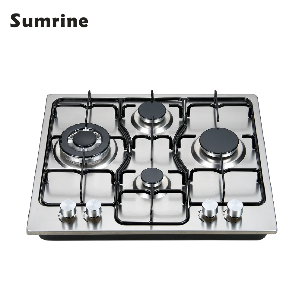 Fogão a gás de aço inoxidável embutido, 4 queimadores, fogão a gás de cozinha NG/GLP, fogão a gás e elétrico