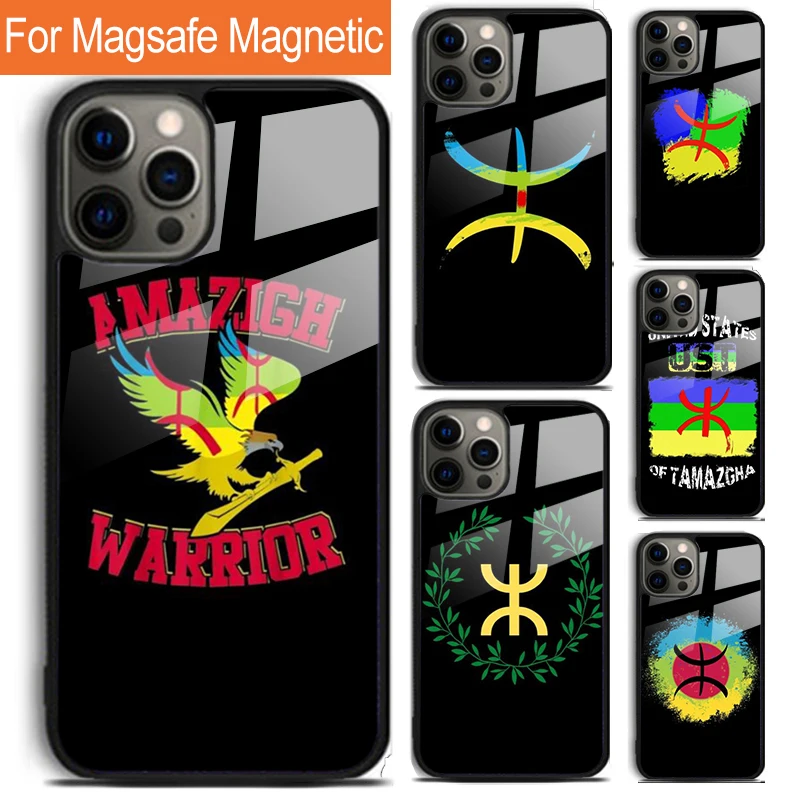 Amazigh Flag Phone Case For iPhone 16 15 14 13 12 11 Pro Max Plus Magsafe Magnetic Wireless Charging Cover