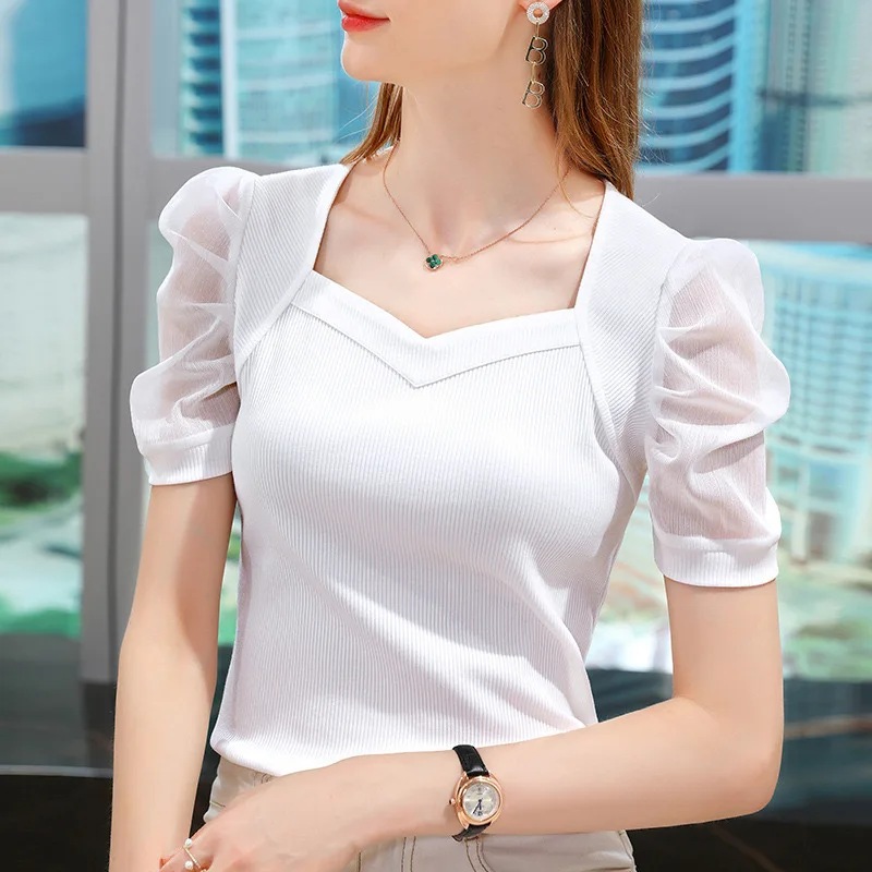 2024 New Summer Fashion T Shirt Woman Gauze Short Sleeve T-shirt Woman European Style Shirt Women Shirts