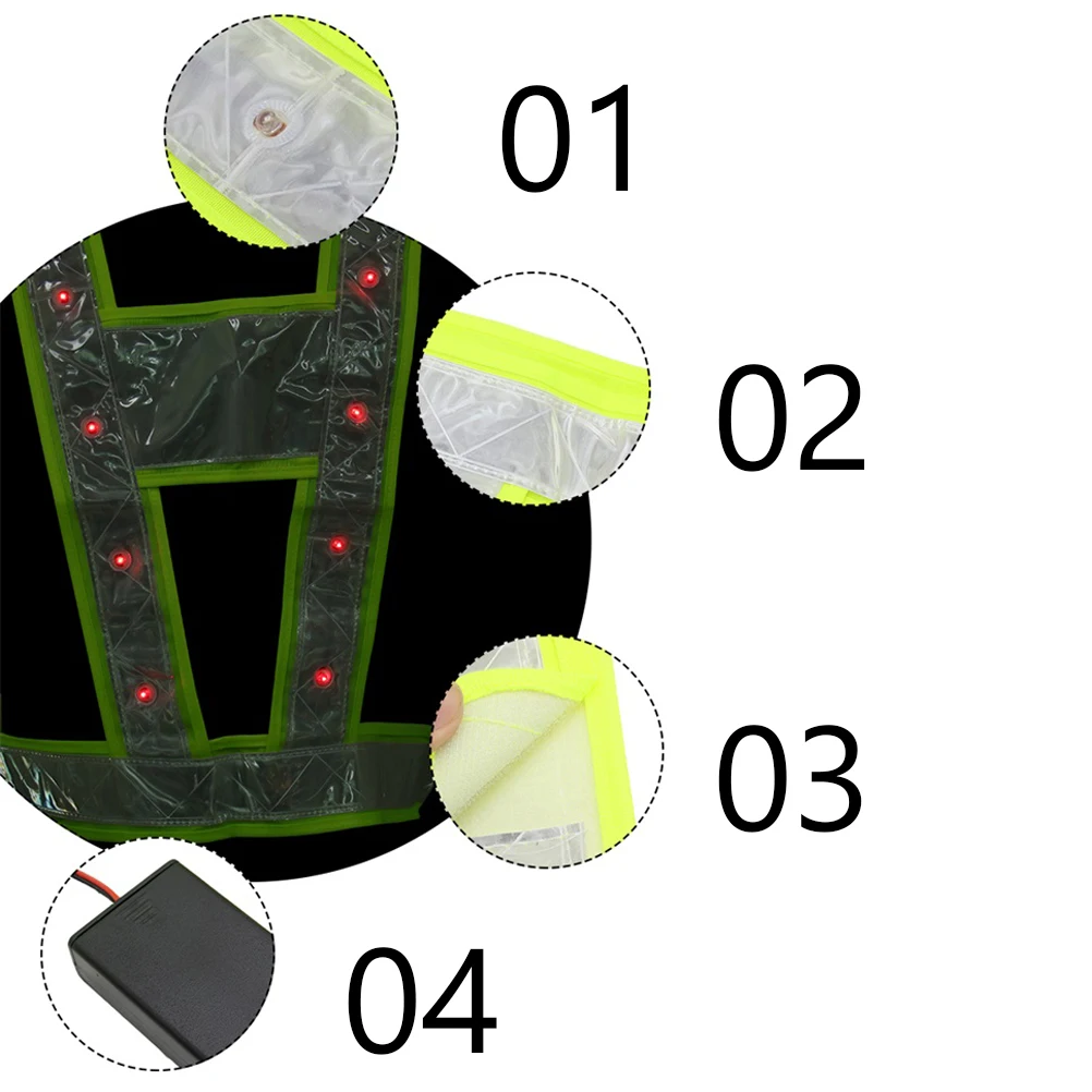 

LED Safety Jacket High Visibility Vest Reflective Work Clothes Night Running Cycling Gear Luminous Elastic Strap Adjustable Size