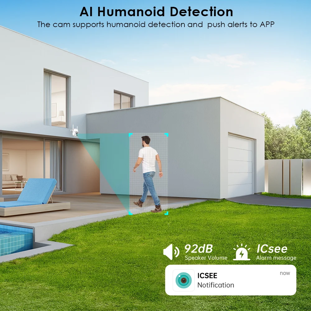 Wifi IP PTZ Camera Security Protection 8X Digital Zoom H.265 AI Human Tracking Wireless Video Outdoor Surveillance CCTV Camera