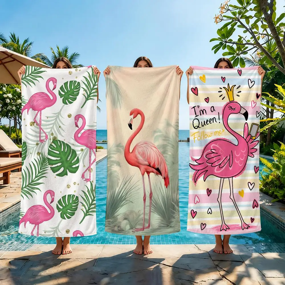 Classic Flamingo Striped Towel Beach Towel Quick Dry Absorbent Bath Towel For Swimming Gym Camping Outdoor Sunbathing
