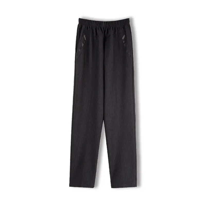 Minimalist New Summer Striped Plaid Women's High Waisted Elastic Diamond Pocket Fashionable Casual Loose Straight Leg Pants