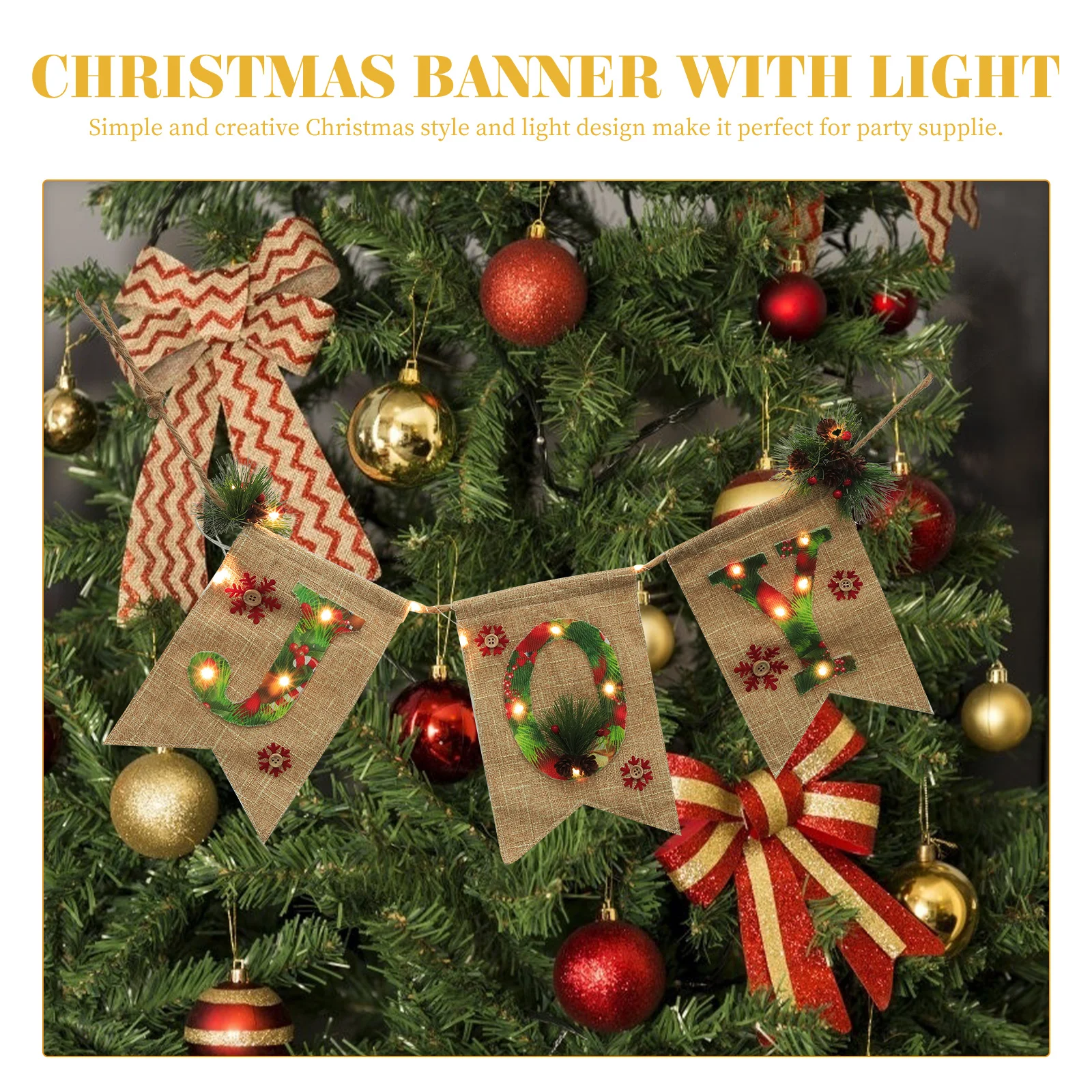 

1 set 1 Set Christmas Bunting Hanging Banner Linen Xmas Party Decor Light Up Decoration For Home Indoor Wall Mantel Office Pub