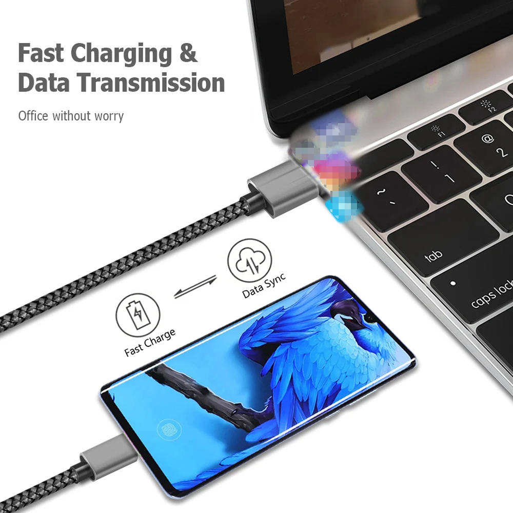 Nylon Data Cable Fast Charger USB A to Type C Charging Cable For Huawei Samsung Android Phone TypeC Charging Device 1M 2M 3M image 2