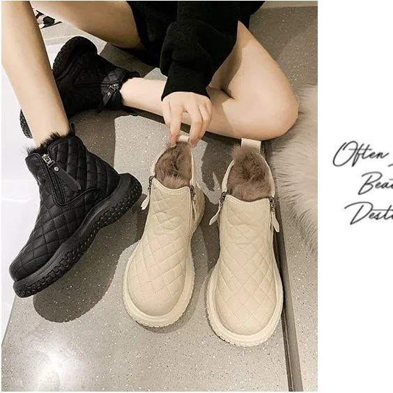 Women's Snow Boots Winter New Style Thick-soled One-footed Plus Velvet Cotton Shoes Casual Pineapple Shoes Short Boots