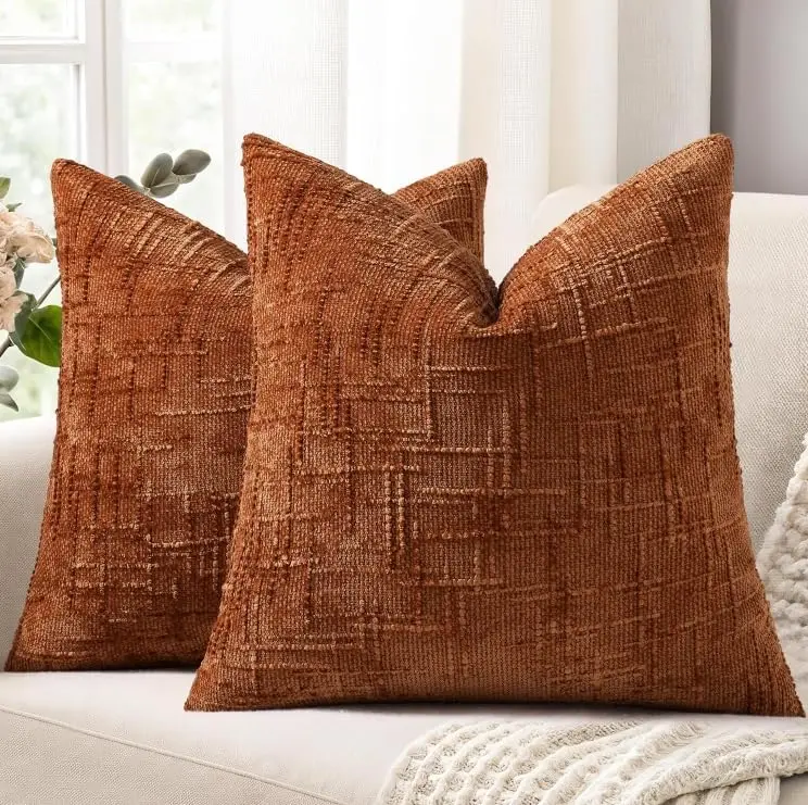 Rostfarbene Chenille Strukturierte Kissenbezüge Dekorative Kissenhülle Gemütlicher Farmhaus-Kissenbezug für Couch Sofa Bett Wohnzimmer