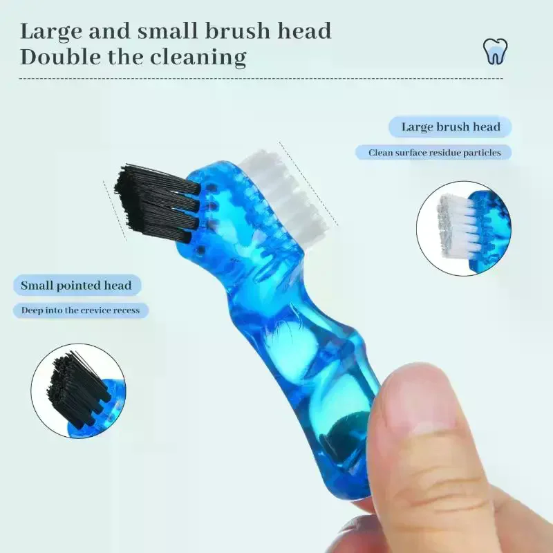Mini Denture Cleaning Brush Toothbrushes Invisible Braces Brushes Dual Heads False Teeth Brushes Descaling Brush Oral Care 1Pcs
